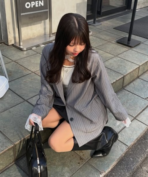 Another Branch olive des olive（アナザーブランチオリーブデオリーブ）の「【セットアップ】レースリボンテラージャケット（テーラードジャケット・レディース・ブラック/ストライプ/チェック・FREE）」の13枚目の写真