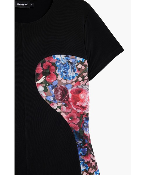 Desigual（デシグアル）の「Desigual × Christian Lacroix｜ラクロワコラボ花柄コルセットTシャツ（Tシャツ/カットソー・レディース・ブラック・XL/L/M/S/XS）」の3枚目の写真