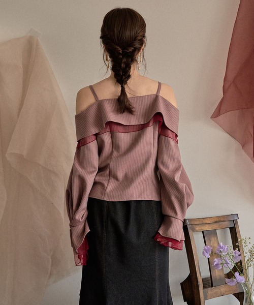 mideal(マイディール)の「frill offshoulder stitch ribbon tops / フリルオフショルダーステッチリボントップス(シャツ/ブラウス・レディース・ピンク/ブラウン/ブルー・FREE)」の16枚目の写真