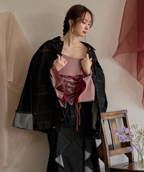 mideal(マイディール)の「frill offshoulder stitch ribbon tops / フリルオフショルダーステッチリボントップス(シャツ/ブラウス・レディース・ピンク/ブラウン/ブルー・FREE)」の12枚目の写真