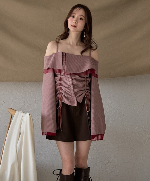 mideal(マイディール)の「frill offshoulder stitch ribbon tops / フリルオフショルダーステッチリボントップス(シャツ/ブラウス・レディース・ピンク/ブラウン/ブルー・FREE)」の20枚目の写真