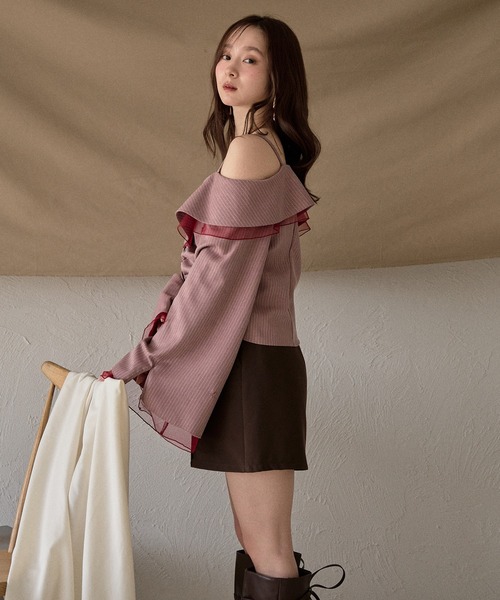mideal(マイディール)の「frill offshoulder stitch ribbon tops / フリルオフショルダーステッチリボントップス(シャツ/ブラウス・レディース・ピンク/ブラウン/ブルー・FREE)」の22枚目の写真