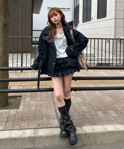 RAY CASSIN（レイカズン）の「ベルト付きティアードデニムミニスカート（スカート・レディース・ネイビー・FREE）」の19枚目の写真