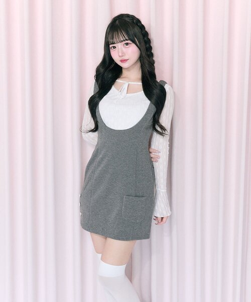 OLIVE des OLIVE（オリーブデオリーブ）の「【Belle Charme】Side Button Mini Jumper Skirt（ジャンパースカート・レディース・モカ/チャコールグレー/ブラック・FREE）」の15枚目の写真