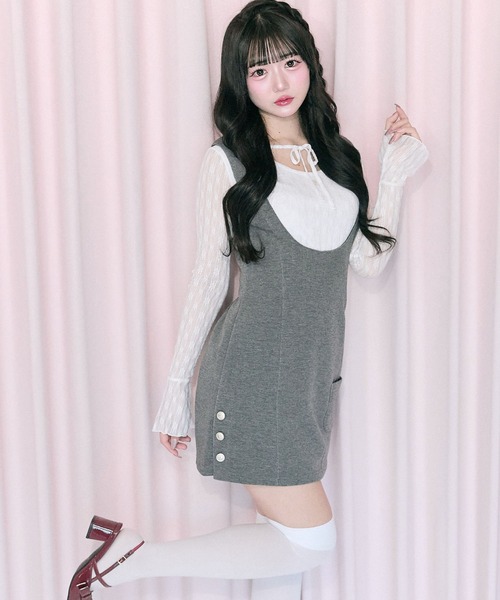 OLIVE des OLIVE（オリーブデオリーブ）の「【Belle Charme】Side Button Mini Jumper Skirt（ジャンパースカート・レディース・モカ/チャコールグレー/ブラック・FREE）」の3枚目の写真