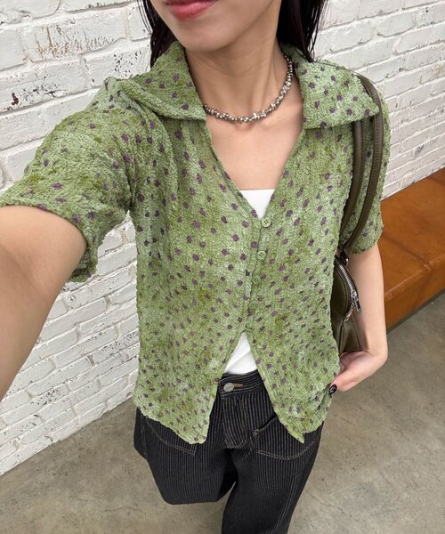 CIAOPANIC（チャオパニック）の「ぽこぽこポップコーンスキッパーシャツ（シャツ/ブラウス・レディース・アイボリー/ブルー/ピンク/グリーン/ブラウン/ホワイト/グリーン系その他/ブルー系その他/ピンク系その他/ブラウン系その他・ONE SIZE/0）」の6枚目の写真