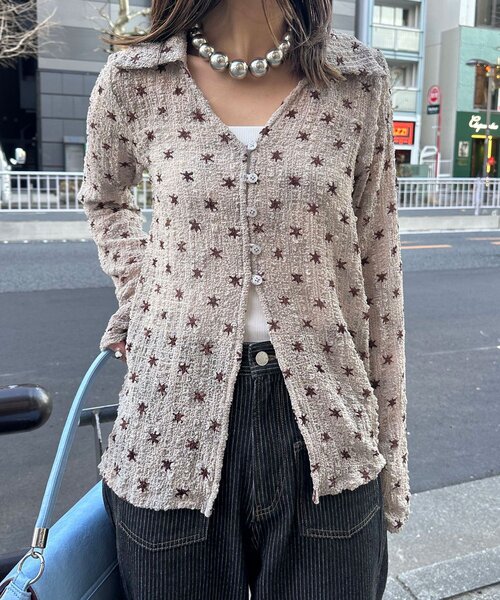 CIAOPANIC（チャオパニック）の「ぽこぽこポップコーンスキッパーシャツ（シャツ/ブラウス・レディース・アイボリー/ブルー/ピンク/グリーン/ブラウン・ONE SIZE）」の6枚目の写真