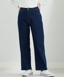 デニム素材美脚見えワイドパンツ68丈