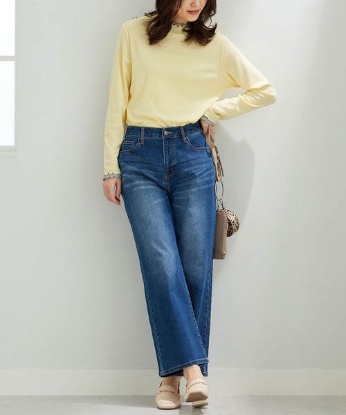 BELLUNA PLUS(ベルーナ)の「デニム素材美脚見えワイドパンツ68丈(その他パンツ・レディース・ネイビー/ケミカルウォッシュ/ブルー・MEDIUM/SMALL/X-LARGE/LARGE)」の9枚目の写真