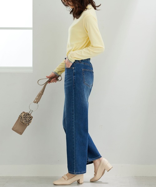 BELLUNA PLUS(ベルーナ)の「デニム素材美脚見えワイドパンツ68丈(その他パンツ・レディース・ネイビー/ケミカルウォッシュ/ブルー・MEDIUM/SMALL/X-LARGE/LARGE)」の10枚目の写真