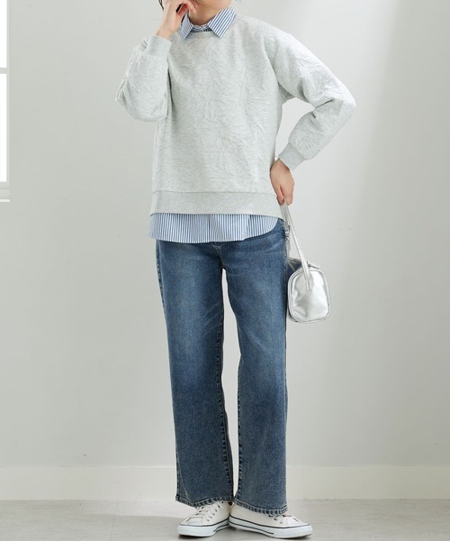 BELLUNA PLUS(ベルーナ)の「デニム素材美脚見えワイドパンツ68丈(その他パンツ・レディース・ネイビー/ケミカルウォッシュ/ブルー・MEDIUM/SMALL/X-LARGE/LARGE)」の14枚目の写真