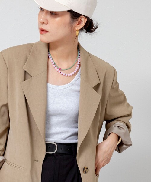 MAQWEL（マクウェル）の「【MAQWEL/マクウェル】オーバージャケット（テーラードジャケット・レディース・ベージュ/ブラック・FREE）」の2枚目の写真