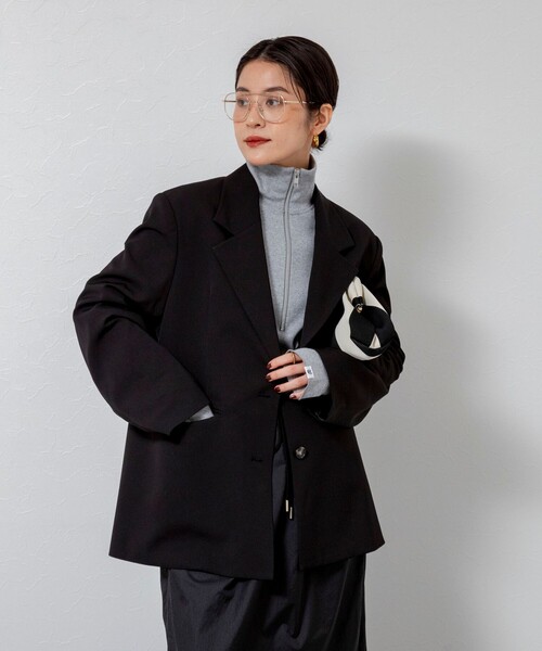 MAQWEL（マクウェル）の「【MAQWEL/マクウェル】オーバージャケット（テーラードジャケット・レディース・ベージュ/ブラック・FREE）」の5枚目の写真