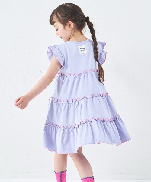 pairmanon(ペアマノン)の「【綿100%】ガールズ メロー ティアードワンピース(ワンピース・キッズ・オレンジ/ライトパープル/ピンク/グリーン・100/110/120/130/140/150/90)」の3枚目の写真