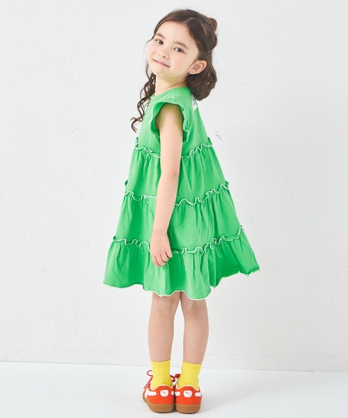 pairmanon(ペアマノン)の「【綿100%】ガールズ メロー ティアードワンピース(ワンピース・キッズ・オレンジ/ライトパープル/ピンク/グリーン・100/110/120/130/140/150/90)」の9枚目の写真