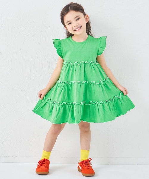 pairmanon(ペアマノン)の「【綿100%】ガールズ メロー ティアードワンピース(ワンピース・キッズ・オレンジ/ライトパープル/ピンク/グリーン・100/110/120/130/140/150/90)」の12枚目の写真