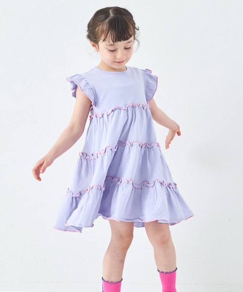 pairmanon(ペアマノン)の「【綿100%】ガールズ メロー ティアードワンピース(ワンピース・キッズ・オレンジ/ライトパープル/ピンク/グリーン・100/110/120/130/140/150/90)」の13枚目の写真