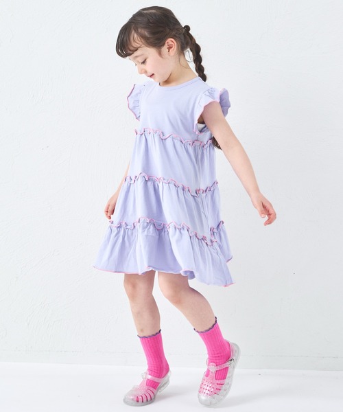 pairmanon(ペアマノン)の「【綿100%】ガールズ メロー ティアードワンピース(ワンピース・キッズ・オレンジ/ライトパープル/ピンク/グリーン・100/110/120/130/140/150/90)」の15枚目の写真