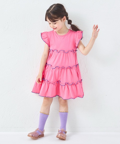 pairmanon(ペアマノン)の「【綿100%】ガールズ メロー ティアードワンピース(ワンピース・キッズ・オレンジ/ライトパープル/ピンク/グリーン・100/110/120/130/140/150/90)」の18枚目の写真