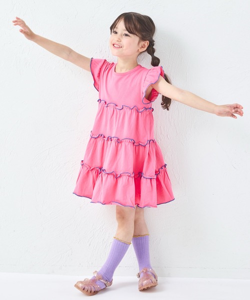 pairmanon(ペアマノン)の「【綿100%】ガールズ メロー ティアードワンピース(ワンピース・キッズ・オレンジ/ライトパープル/ピンク/グリーン・100/110/120/130/140/150/90)」の21枚目の写真