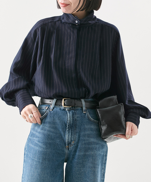 A PUPIL(アピューピル)の「【A PUPIL/ア ピューピル】別注 HNK RGLN BL STRIPES:ブラウス(シャツ/ブラウス・レディース・ネイビー/アイボリー・MEDIUM)」の1枚目の写真