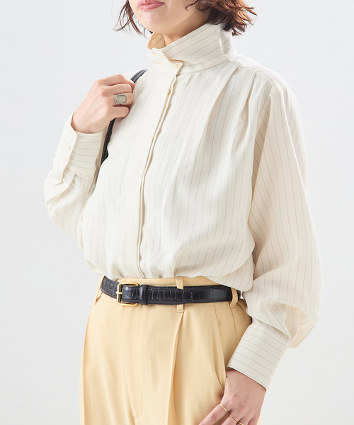A PUPIL(アピューピル)の「【A PUPIL/ア ピューピル】別注 HNK RGLN BL STRIPES:ブラウス(シャツ/ブラウス・レディース・ネイビー/アイボリー・MEDIUM)」の6枚目の写真