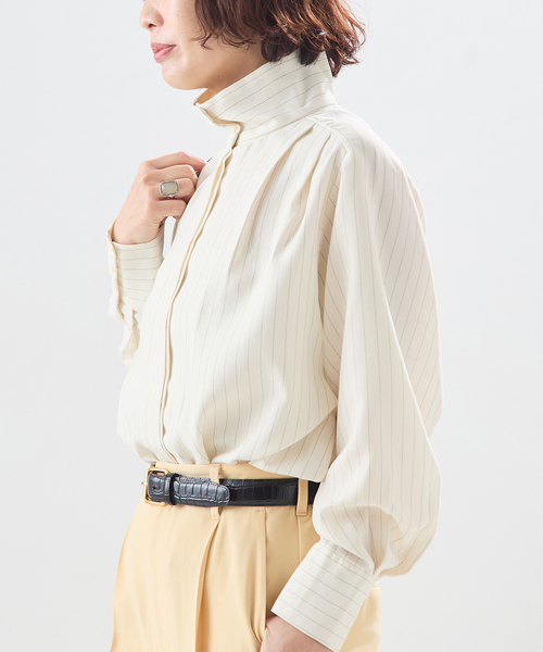 A PUPIL(アピューピル)の「【A PUPIL/ア ピューピル】別注 HNK RGLN BL STRIPES:ブラウス(シャツ/ブラウス・レディース・ネイビー/アイボリー・MEDIUM)」の7枚目の写真