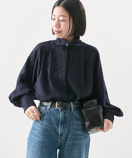 A PUPIL(アピューピル)の「【A PUPIL/ア ピューピル】別注 HNK RGLN BL STRIPES:ブラウス(シャツ/ブラウス・レディース・ネイビー/アイボリー・MEDIUM)」の12枚目の写真