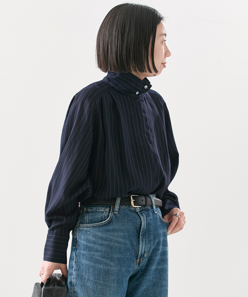 A PUPIL(アピューピル)の「【A PUPIL/ア ピューピル】別注 HNK RGLN BL STRIPES:ブラウス(シャツ/ブラウス・レディース・ネイビー/アイボリー・MEDIUM)」の14枚目の写真