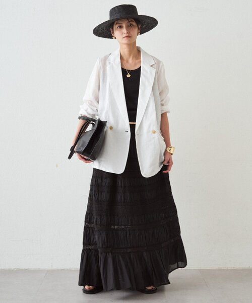 LOUNGEDRESS(ラウンジドレス)の「リネン100ジャケット(テーラードジャケット・レディース・ネイビー/オフホワイト/サックスブルー・FREE)」の7枚目の写真