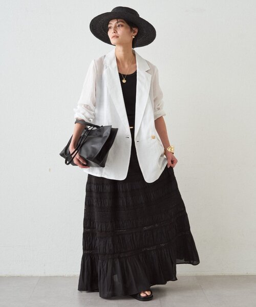 LOUNGEDRESS(ラウンジドレス)の「リネン100ジャケット(テーラードジャケット・レディース・ネイビー/オフホワイト/サックスブルー・FREE)」の8枚目の写真