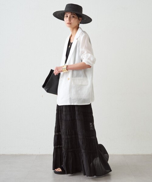 LOUNGEDRESS(ラウンジドレス)の「リネン100ジャケット(テーラードジャケット・レディース・ネイビー/オフホワイト/サックスブルー・FREE)」の9枚目の写真