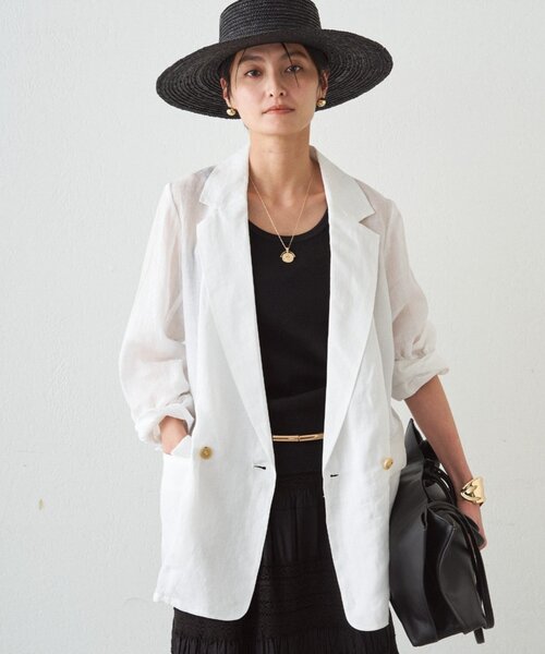 LOUNGEDRESS(ラウンジドレス)の「リネン100ジャケット(テーラードジャケット・レディース・ネイビー/オフホワイト/サックスブルー・FREE)」の11枚目の写真