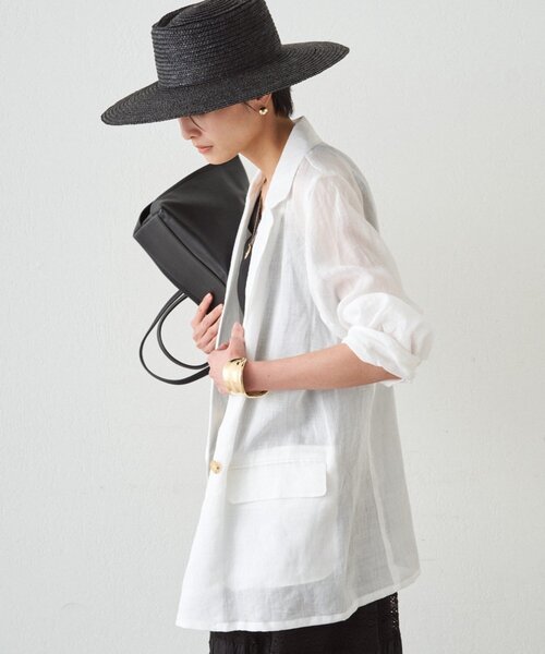 LOUNGEDRESS(ラウンジドレス)の「リネン100ジャケット(テーラードジャケット・レディース・ネイビー/オフホワイト/サックスブルー・FREE)」の12枚目の写真