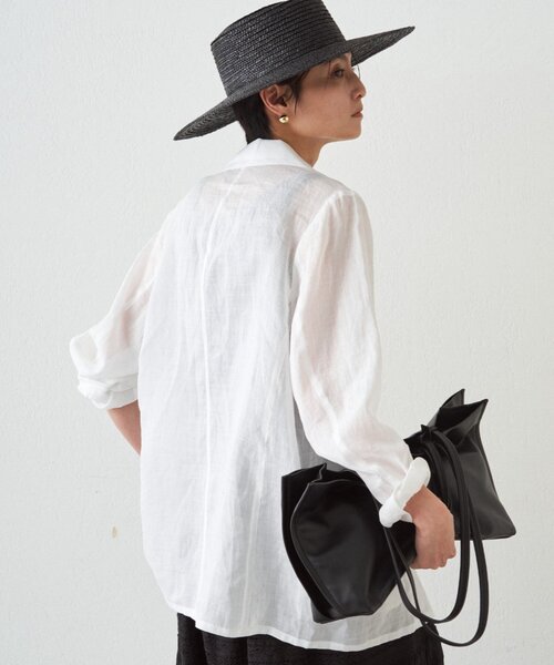 LOUNGEDRESS(ラウンジドレス)の「リネン100ジャケット(テーラードジャケット・レディース・ネイビー/オフホワイト/サックスブルー・FREE)」の13枚目の写真