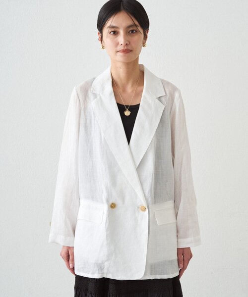LOUNGEDRESS(ラウンジドレス)の「リネン100ジャケット(テーラードジャケット・レディース・ネイビー/オフホワイト/サックスブルー・FREE)」の14枚目の写真