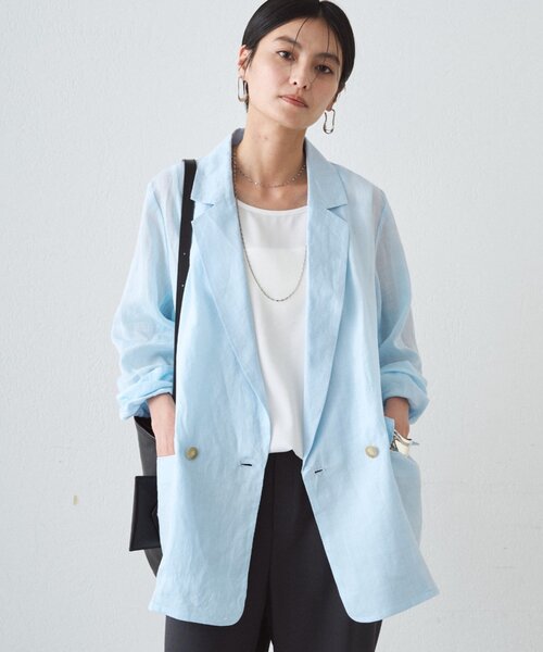 LOUNGEDRESS(ラウンジドレス)の「リネン100ジャケット(テーラードジャケット・レディース・ネイビー/オフホワイト/サックスブルー・FREE)」の6枚目の写真