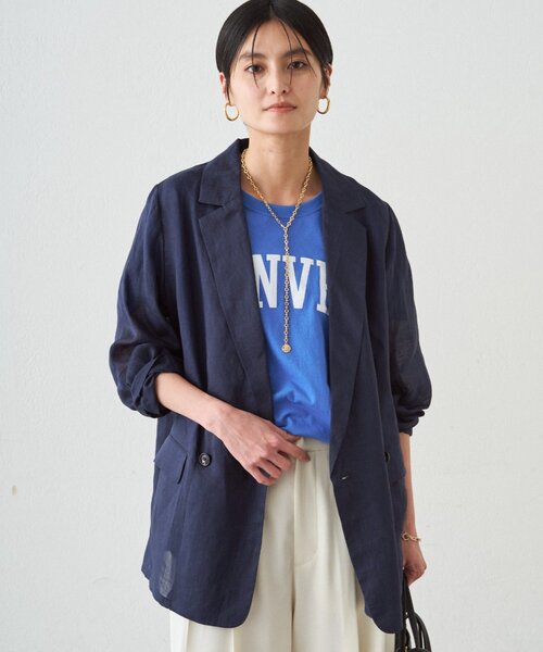 LOUNGEDRESS(ラウンジドレス)の「リネン100ジャケット(テーラードジャケット・レディース・ネイビー/オフホワイト/サックスブルー・FREE)」の5枚目の写真