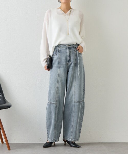 Jena espace merveilleux（ジェナ　エスパスメルヴェイユ）の「【春ニット】ギマライクカタアゼVニット（ニット/セーター・レディース・ベージュ/オフホワイト/ブラック・FREE）」の4枚目の写真