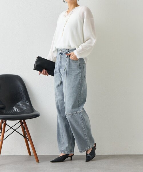 Jena espace merveilleux（ジェナ　エスパスメルヴェイユ）の「【春ニット】ギマライクカタアゼVニット（ニット/セーター・レディース・ベージュ/オフホワイト/ブラック・FREE）」の5枚目の写真