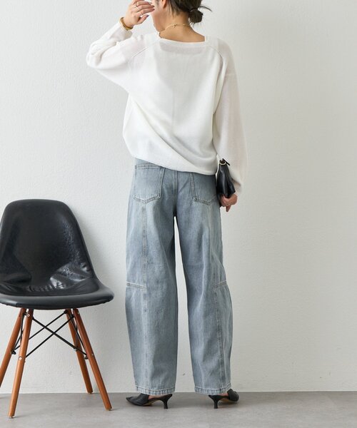 Jena espace merveilleux（ジェナ　エスパスメルヴェイユ）の「【春ニット】ギマライクカタアゼVニット（ニット/セーター・レディース・ベージュ/オフホワイト/ブラック・FREE）」の6枚目の写真