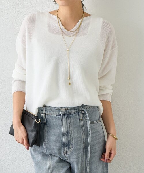 Jena espace merveilleux（ジェナ　エスパスメルヴェイユ）の「【春ニット】ギマライクカタアゼVニット（ニット/セーター・レディース・ベージュ/オフホワイト/ブラック・FREE）」の9枚目の写真