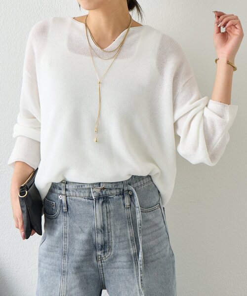 Jena espace merveilleux（ジェナ　エスパスメルヴェイユ）の「【春ニット】ギマライクカタアゼVニット（ニット/セーター・レディース・ベージュ/オフホワイト/ブラック・FREE）」の10枚目の写真