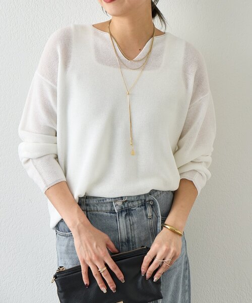 Jena espace merveilleux（ジェナ　エスパスメルヴェイユ）の「【春ニット】ギマライクカタアゼVニット（ニット/セーター・レディース・ベージュ/オフホワイト/ブラック・FREE）」の11枚目の写真