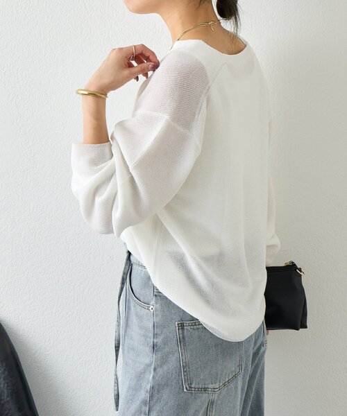 Jena espace merveilleux（ジェナ　エスパスメルヴェイユ）の「【春ニット】ギマライクカタアゼVニット（ニット/セーター・レディース・ベージュ/オフホワイト/ブラック・FREE）」の12枚目の写真