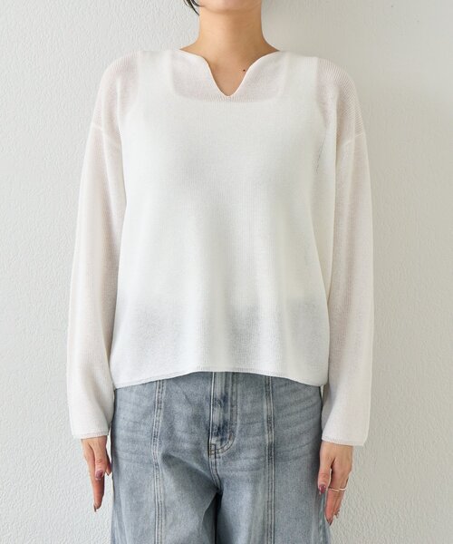Jena espace merveilleux（ジェナ　エスパスメルヴェイユ）の「【春ニット】ギマライクカタアゼVニット（ニット/セーター・レディース・ベージュ/オフホワイト/ブラック・FREE）」の15枚目の写真