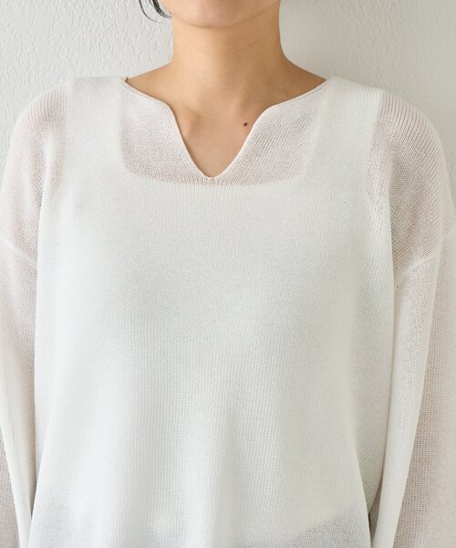 Jena espace merveilleux（ジェナ　エスパスメルヴェイユ）の「【春ニット】ギマライクカタアゼVニット（ニット/セーター・レディース・ベージュ/オフホワイト/ブラック・FREE）」の18枚目の写真