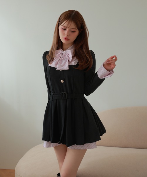 front ribbon risa mini dress/フロントリボンリサミニドレス
