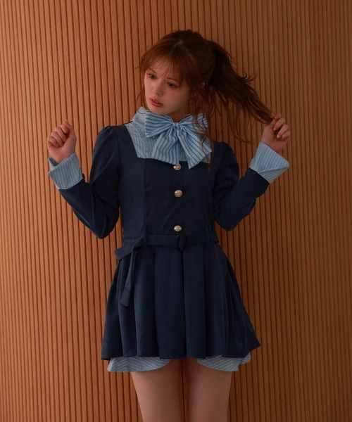 M DOLLY(エムドリー)の「front ribbon risa mini dress/フロントリボンリサミニドレス(ワンピース・レディース・ブラック/ブルー・M/S)」の3枚目の写真