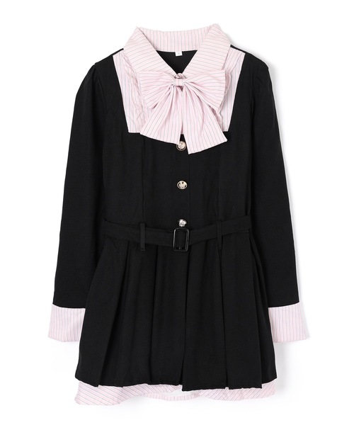 M DOLLY(エムドリー)の「front ribbon risa mini dress/フロントリボンリサミニドレス(ワンピース・レディース・ブラック/ブルー・M/S)」の7枚目の写真